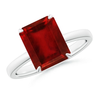 10x8mm AAAA Solitaire Emerald-Cut Ruby Classic Engagement Ring in White Gold