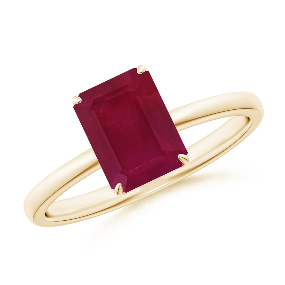 8x6mm A Solitaire Emerald-Cut Ruby Classic Engagement Ring in Yellow Gold 