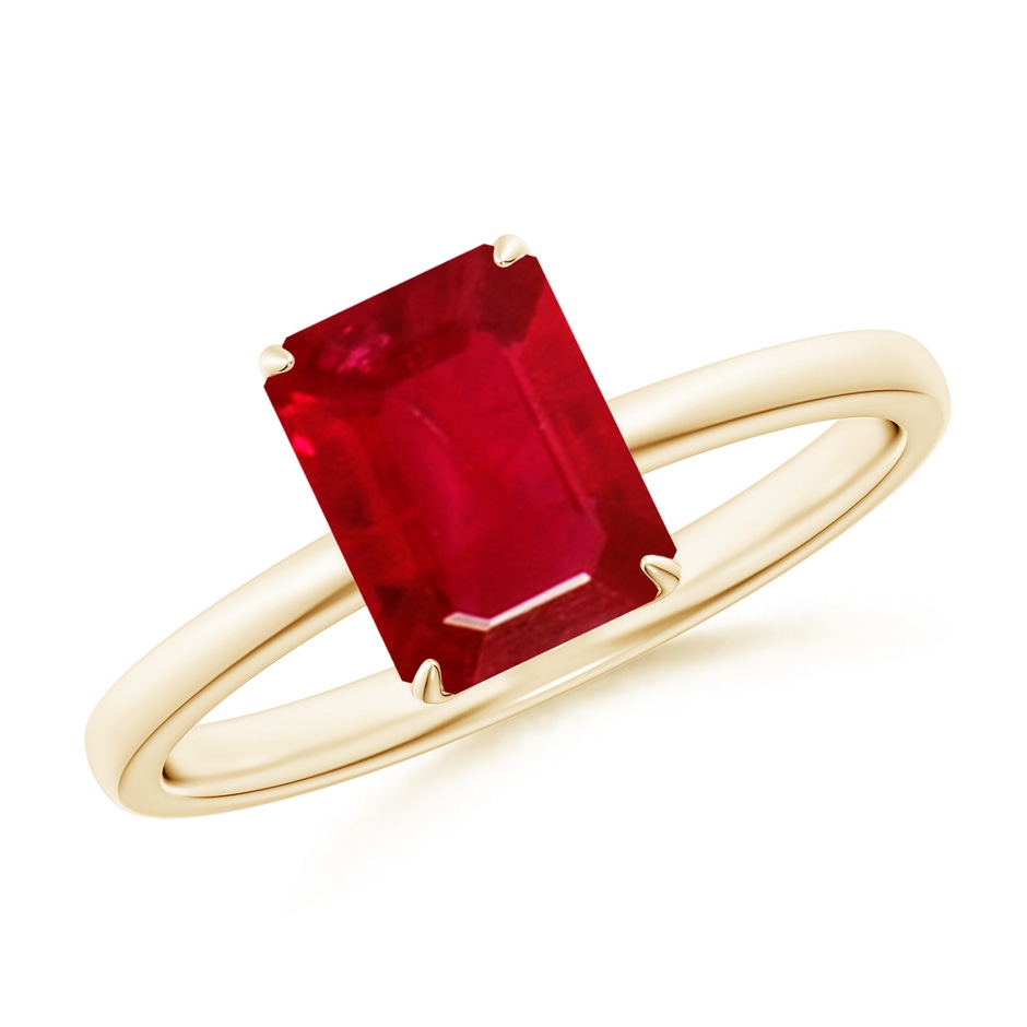 8x6mm AAA Solitaire Emerald-Cut Ruby Classic Engagement Ring in 18K Yellow Gold 