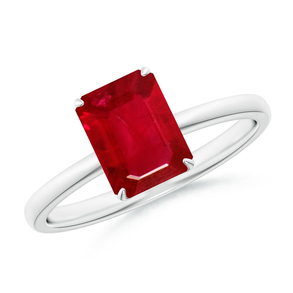 8x6mm AAA Solitaire Emerald-Cut Ruby Classic Engagement Ring in White Gold