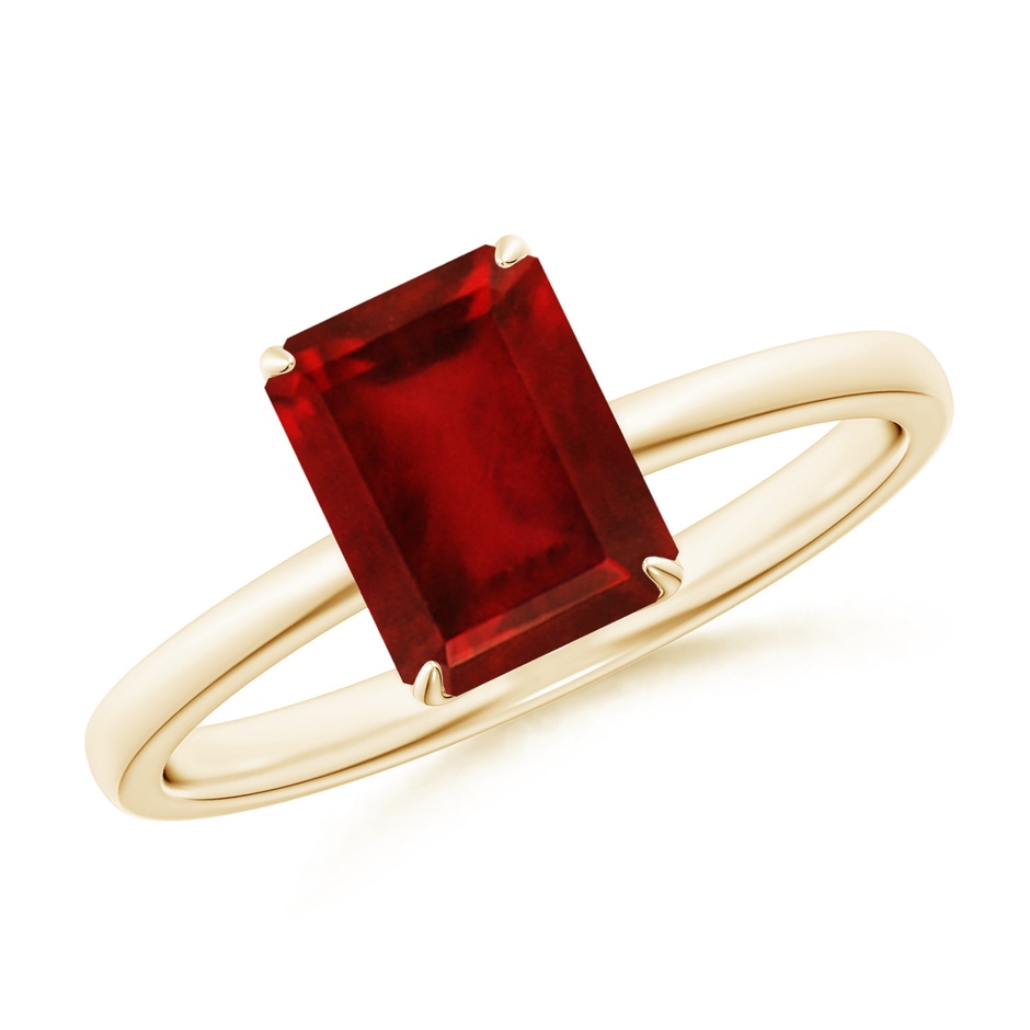 8x6mm AAAA Solitaire Emerald-Cut Ruby Classic Engagement Ring in 18K Yellow Gold 