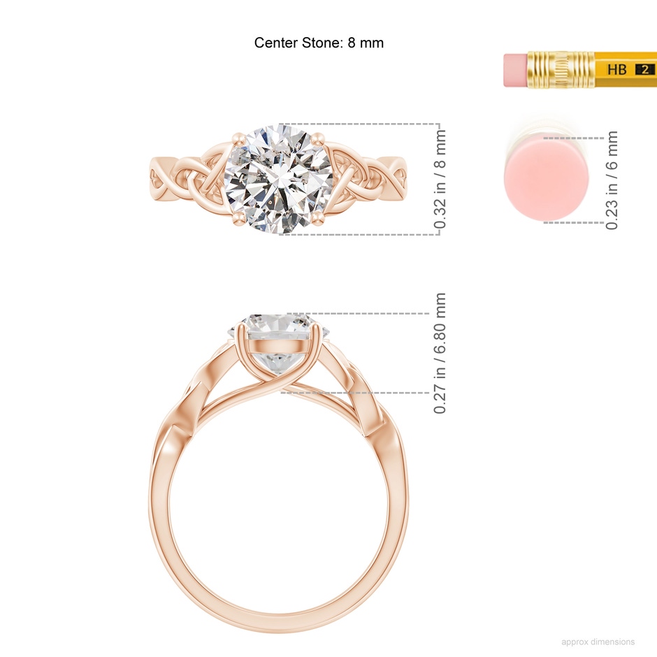 8mm IJI1I2 SR4524D-RG-IJI1I2-8 in Rose Gold ruler