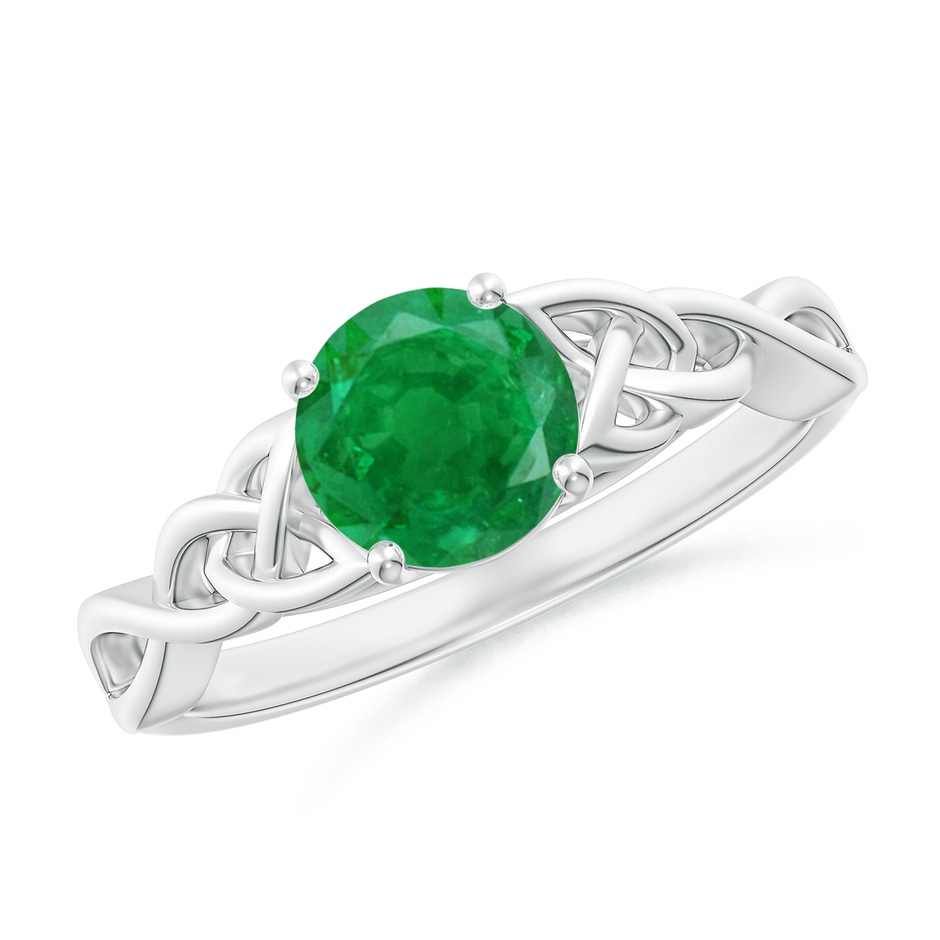 6.5mm AA Round Emerald Celtic Knot Engagement Ring in P950 Platinum 