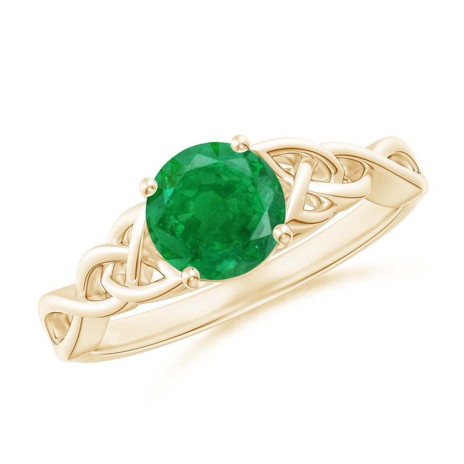 6.5mm AA Round Emerald Celtic Knot Engagement Ring in Yellow Gold 