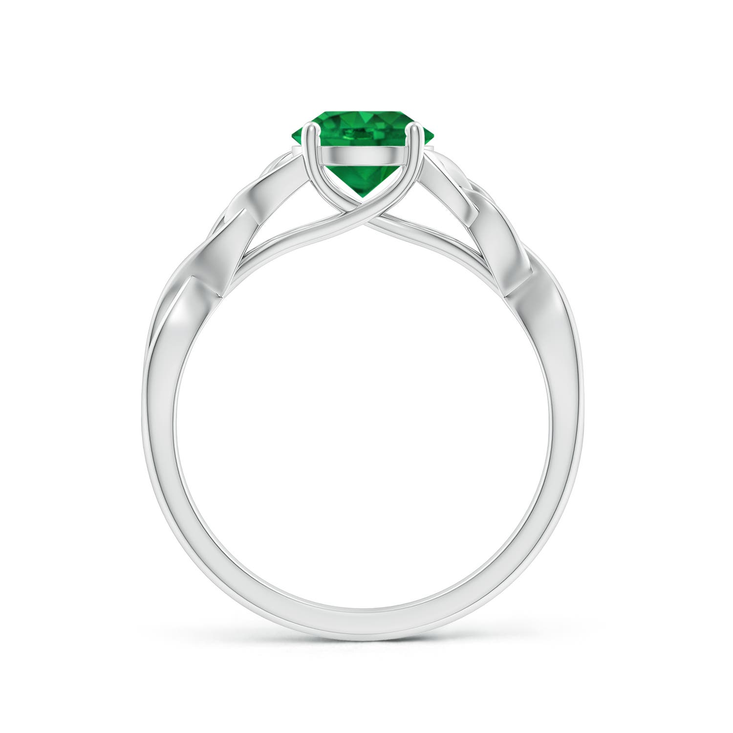 6.5mm AAA Round Emerald Celtic Knot Engagement Ring in 18K White Gold