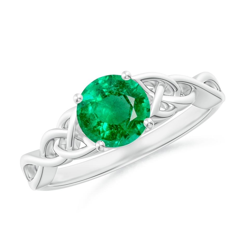 6.5mm AAA Round Emerald Celtic Knot Engagement Ring in P950 Platinum 