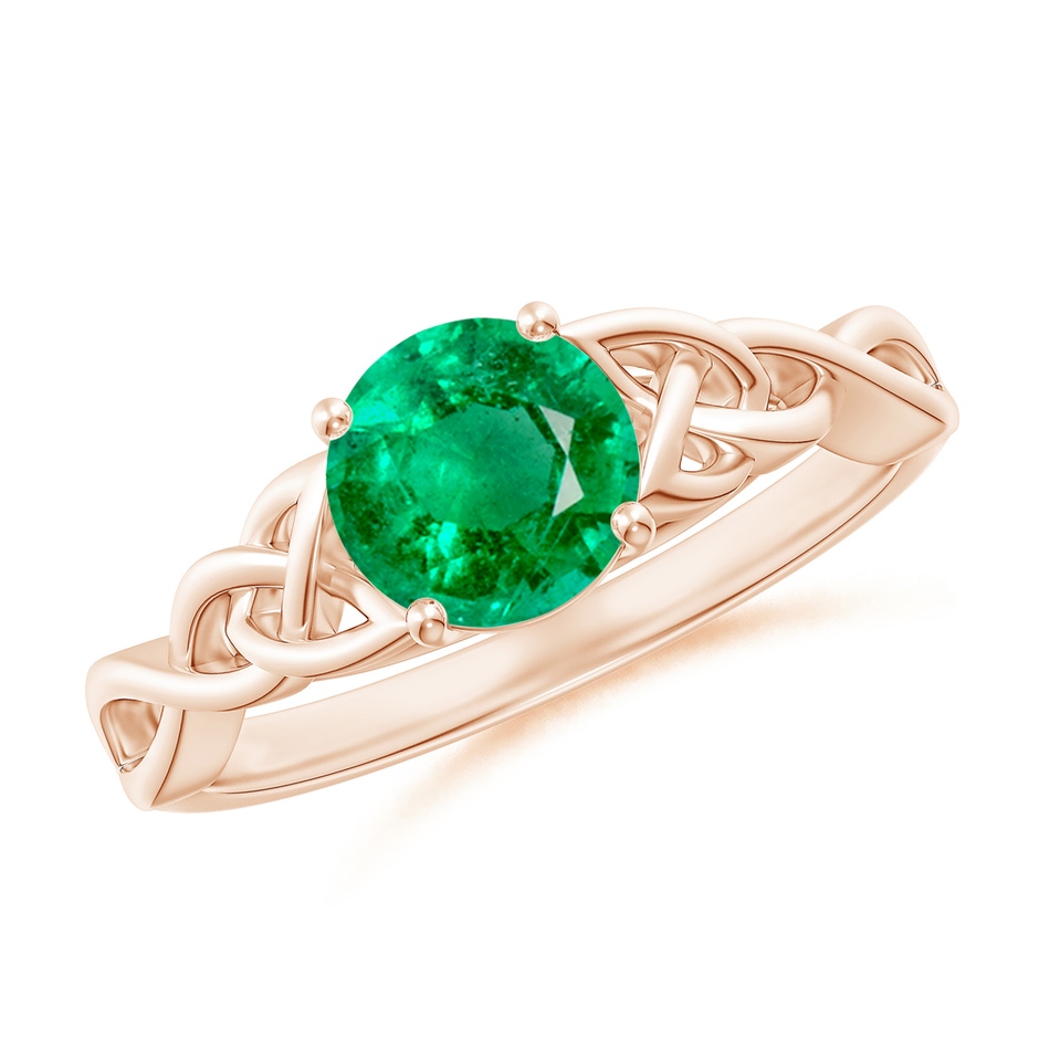 6.5mm AAA Round Emerald Celtic Knot Engagement Ring in Rose Gold 