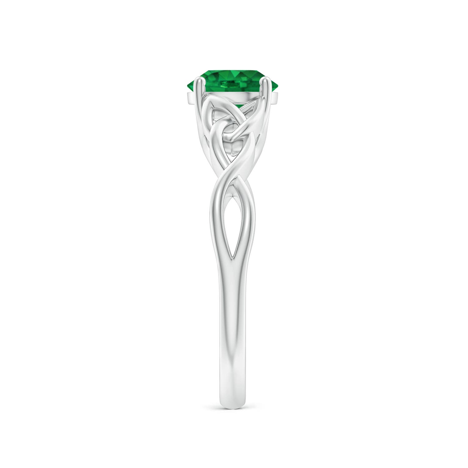6.5mm AAA Round Emerald Celtic Knot Engagement Ring in White Gold - side 3