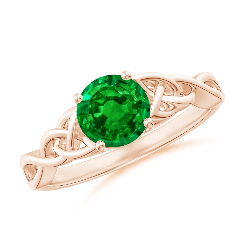 6.5mm AAAA Round Emerald Celtic Knot Engagement Ring in Rose Gold 