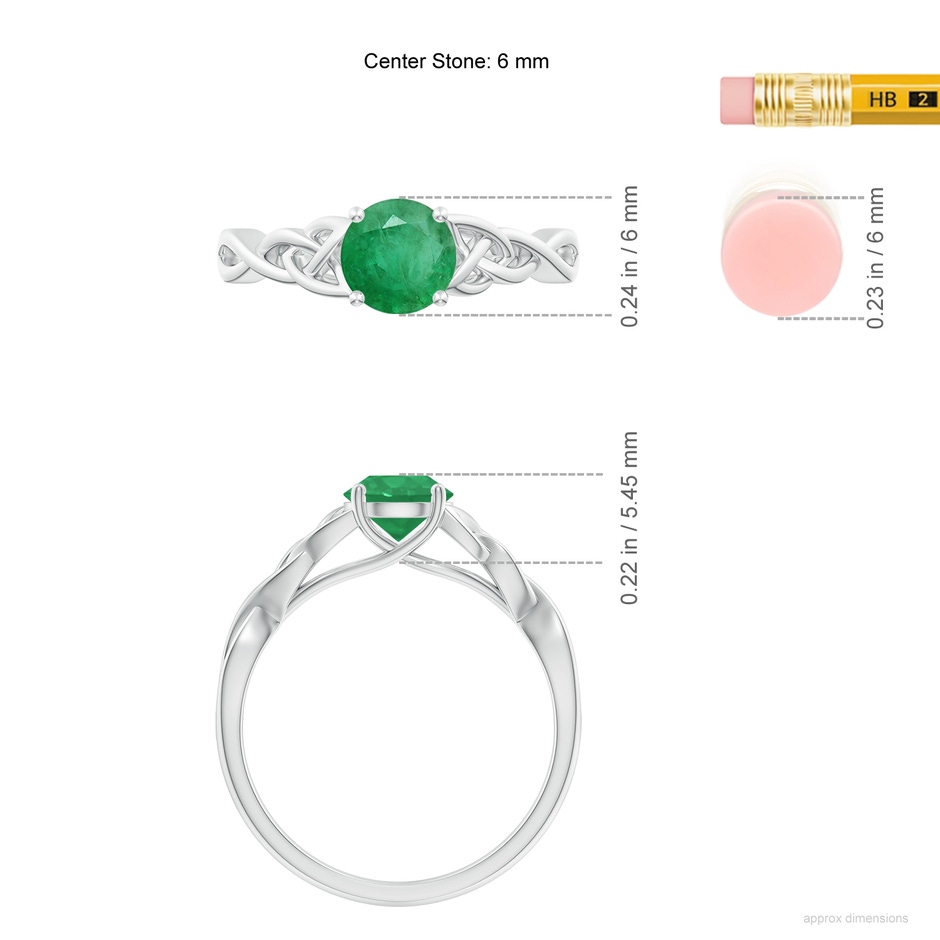 6mm A Round Emerald Celtic Knot Engagement Ring in P950 Platinum ruler