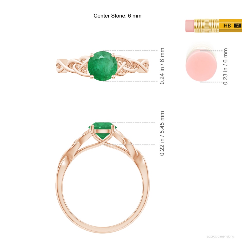 6mm A Round Emerald Celtic Knot Engagement Ring in Rose Gold ruler