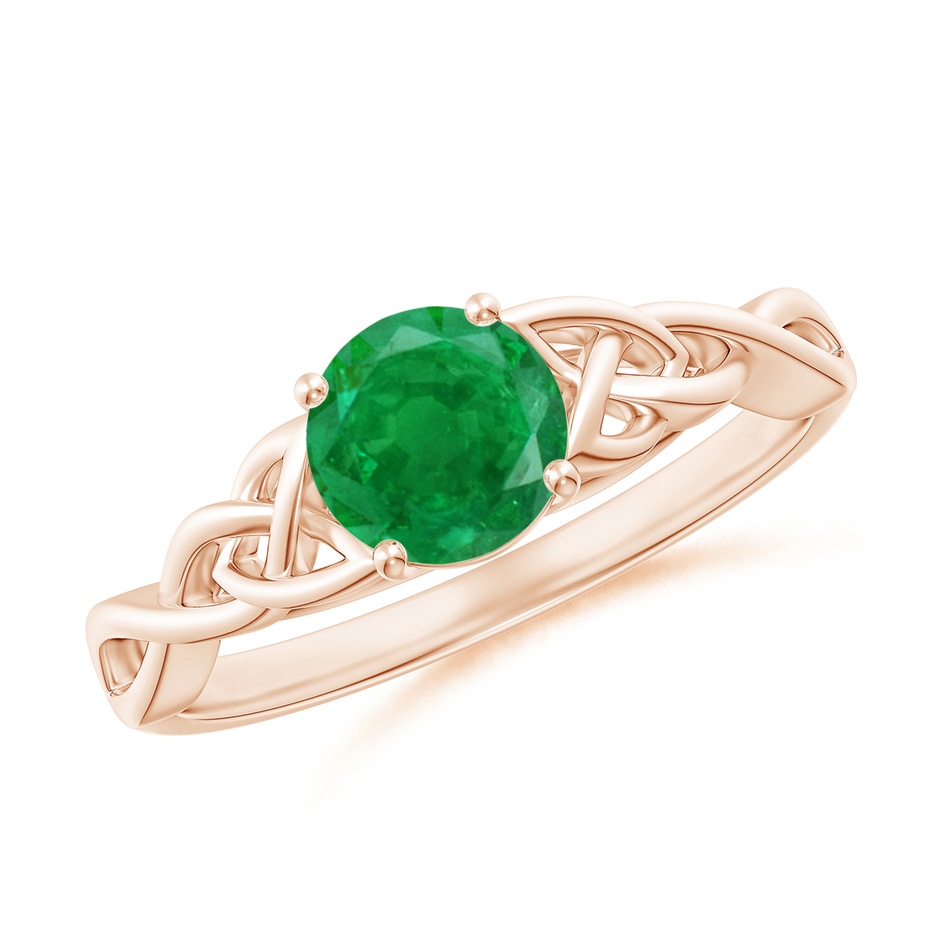 6mm AA Round Emerald Celtic Knot Engagement Ring in 18K Rose Gold 