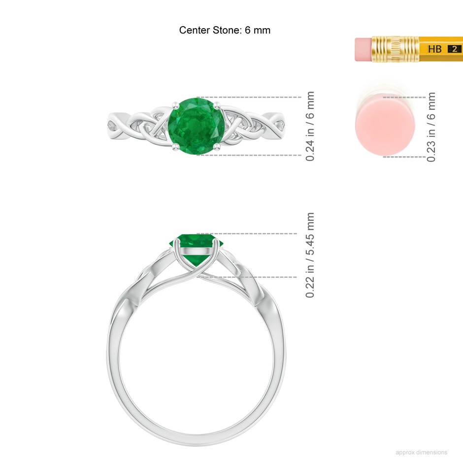 6mm AA Round Emerald Celtic Knot Engagement Ring in P950 Platinum ruler