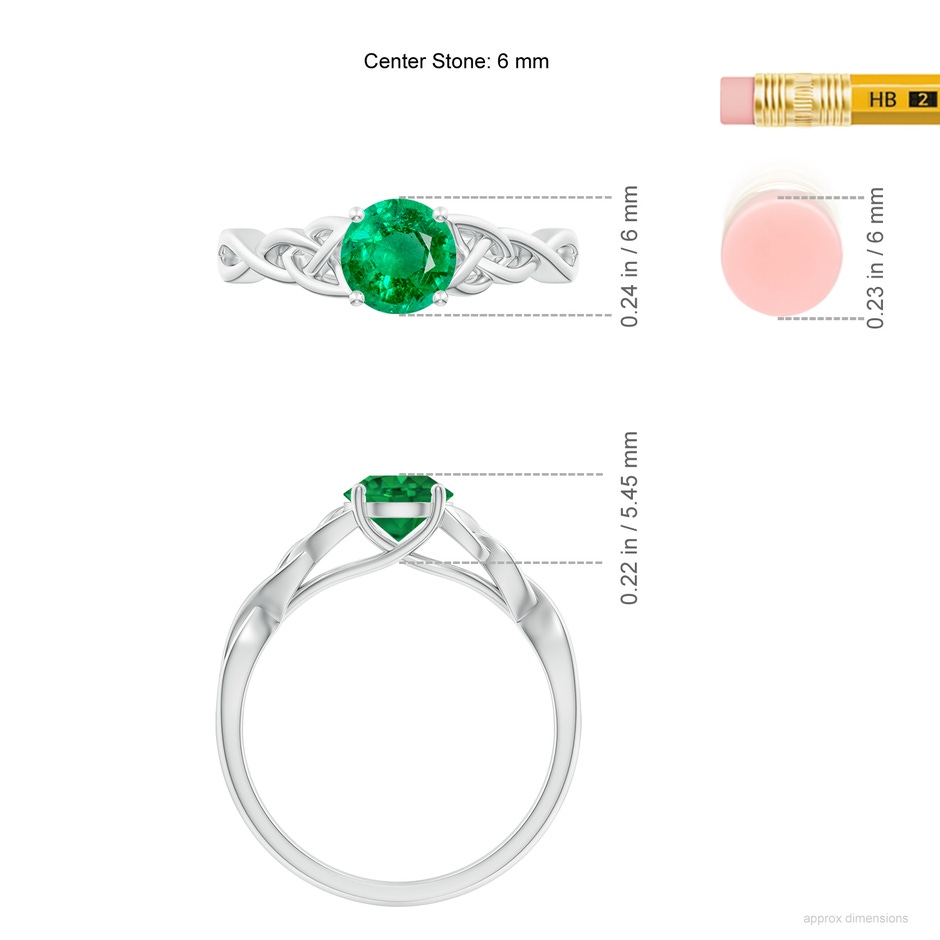 6mm AAA Round Emerald Celtic Knot Engagement Ring in 18K White Gold ruler