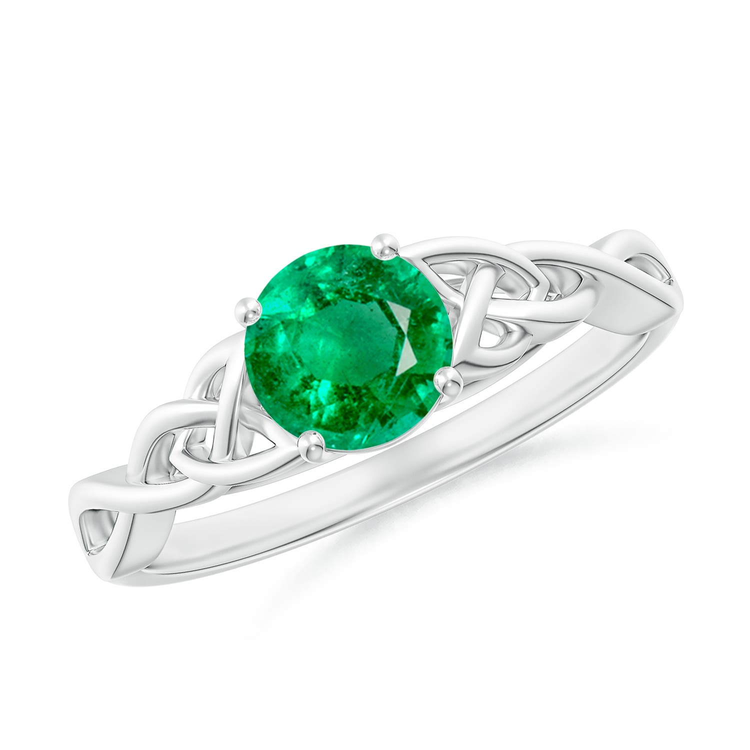 6mm AAA Round Emerald Celtic Knot Engagement Ring in White Gold