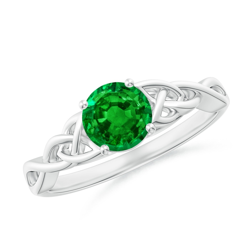 6mm AAAA Round Emerald Celtic Knot Engagement Ring in P950 Platinum