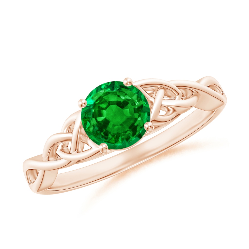 6mm AAAA Round Emerald Celtic Knot Engagement Ring in Rose Gold