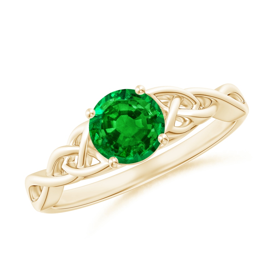 6mm AAAA Round Emerald Celtic Knot Engagement Ring in Yellow Gold 
