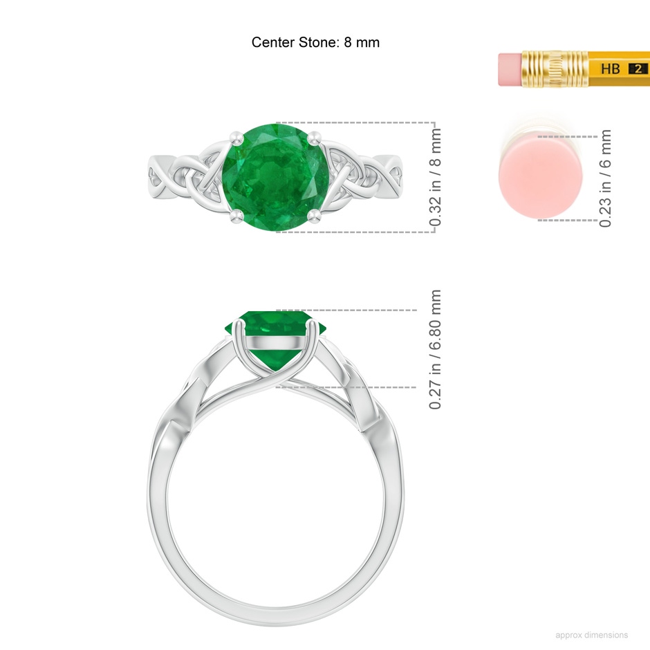 8mm AA Round Emerald Celtic Knot Engagement Ring in P950 Platinum ruler