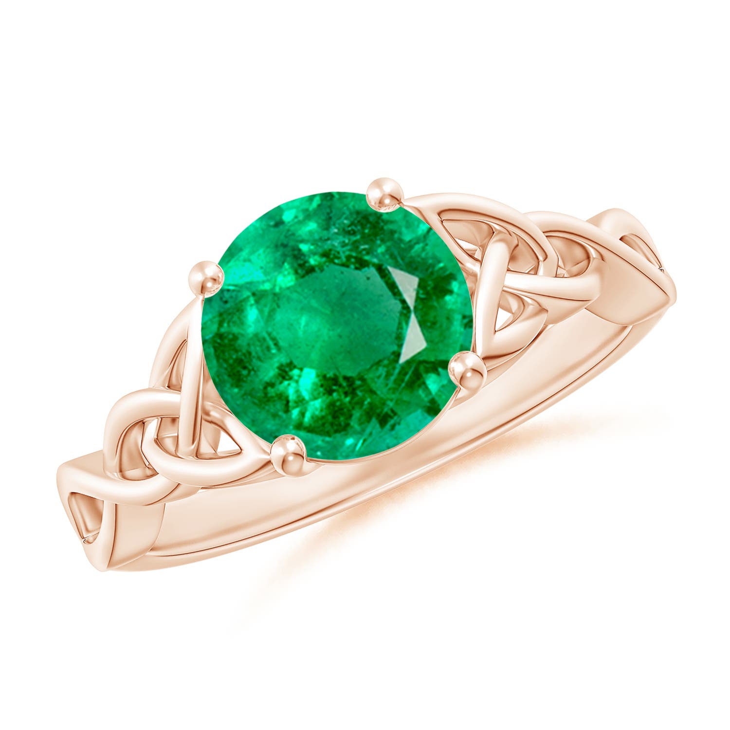 8mm AAA Round Emerald Celtic Knot Engagement Ring in Rose Gold