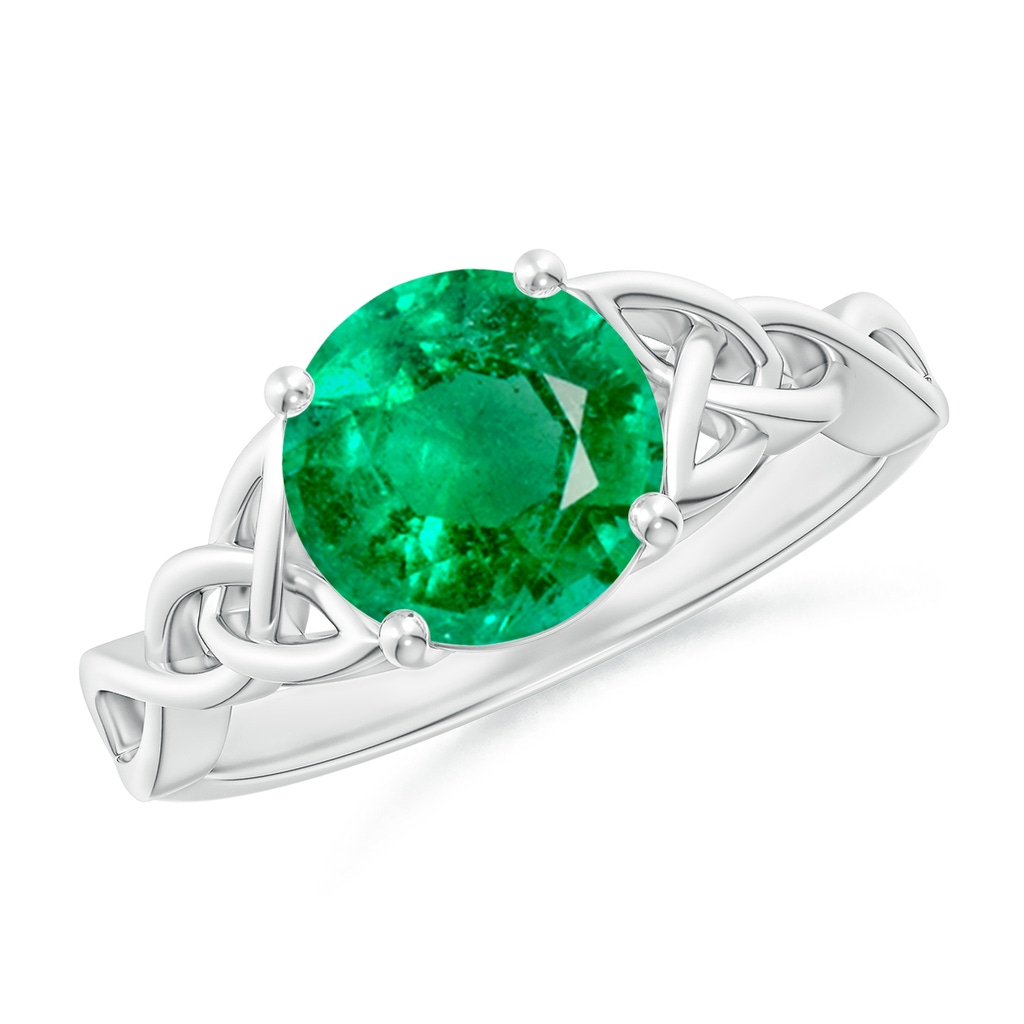 8mm AAA Round Emerald Celtic Knot Engagement Ring in White Gold