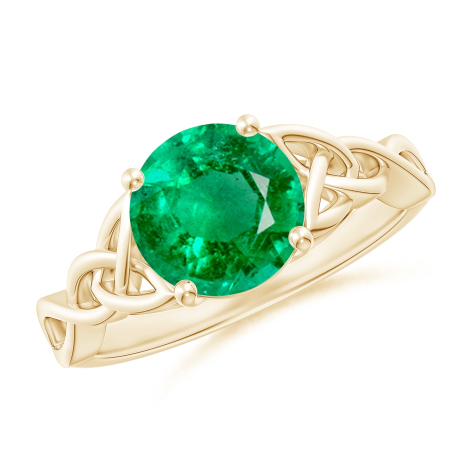 8mm AAA Round Emerald Celtic Knot Engagement Ring in Yellow Gold 