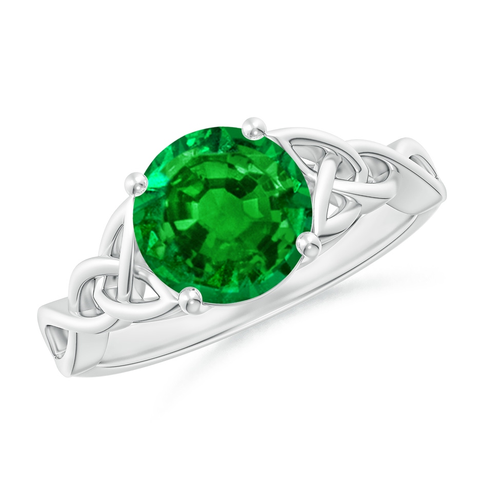 8mm AAAA Round Emerald Celtic Knot Engagement Ring in P950 Platinum 