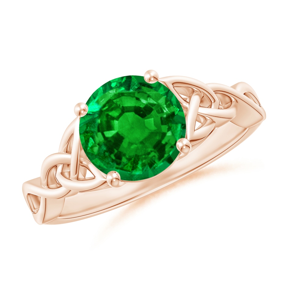 8mm AAAA Round Emerald Celtic Knot Engagement Ring in Rose Gold 