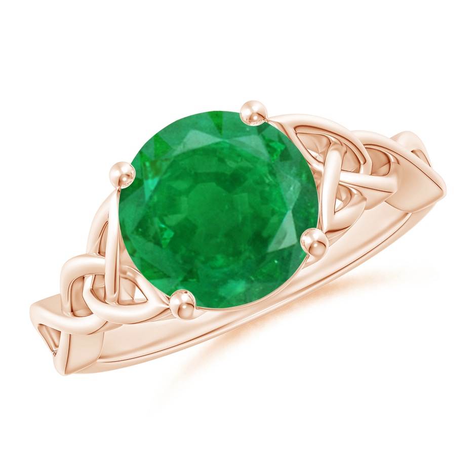 9mm AA Round Emerald Celtic Knot Engagement Ring in Rose Gold 