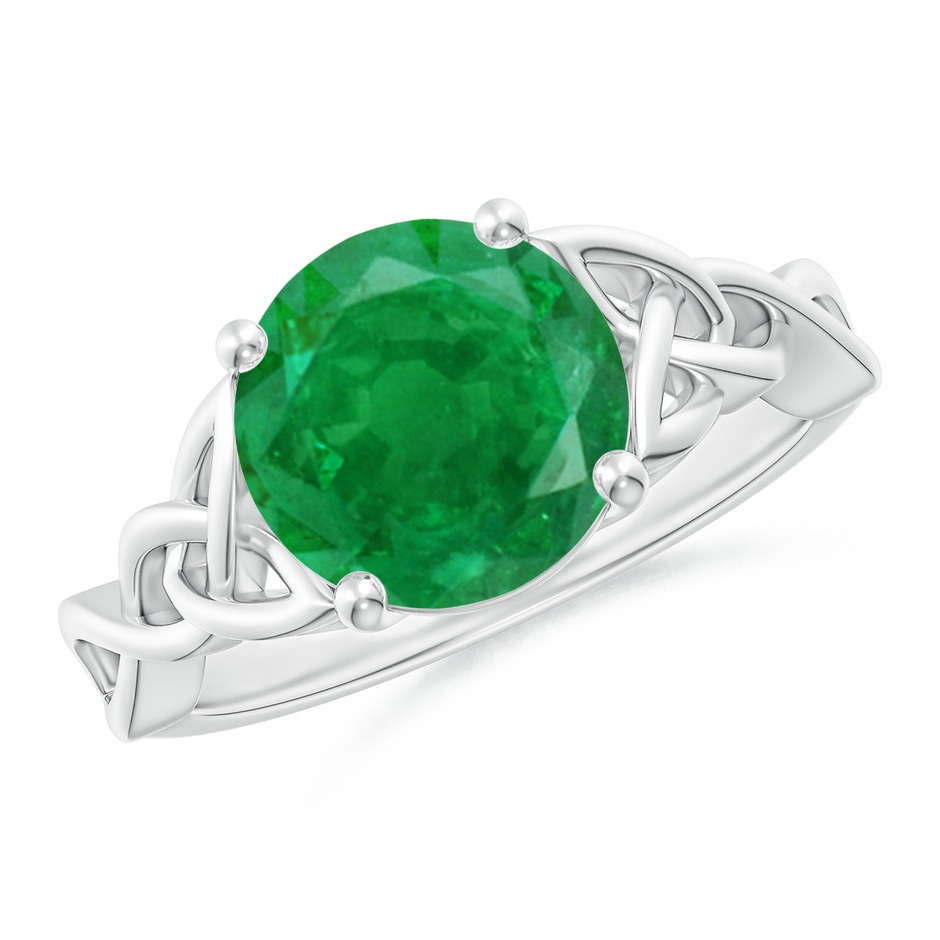 9mm AA Round Emerald Celtic Knot Engagement Ring in White Gold 