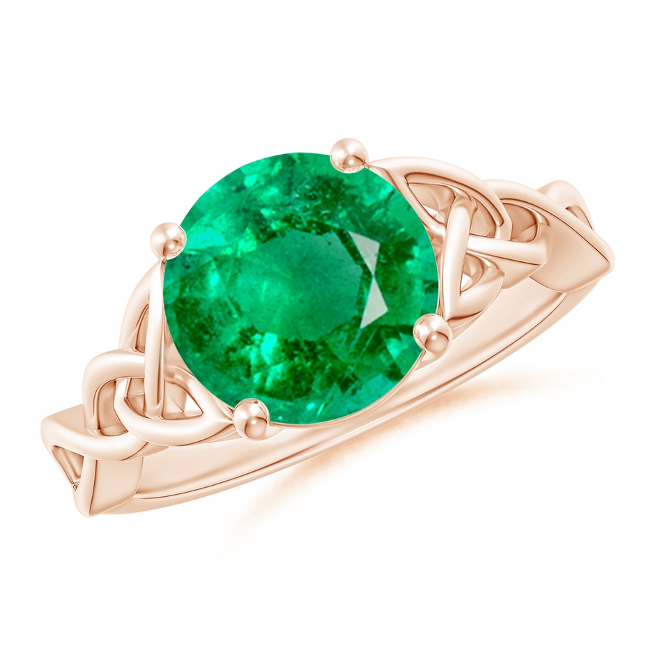 9mm AAA Round Emerald Celtic Knot Engagement Ring in 18K Rose Gold 