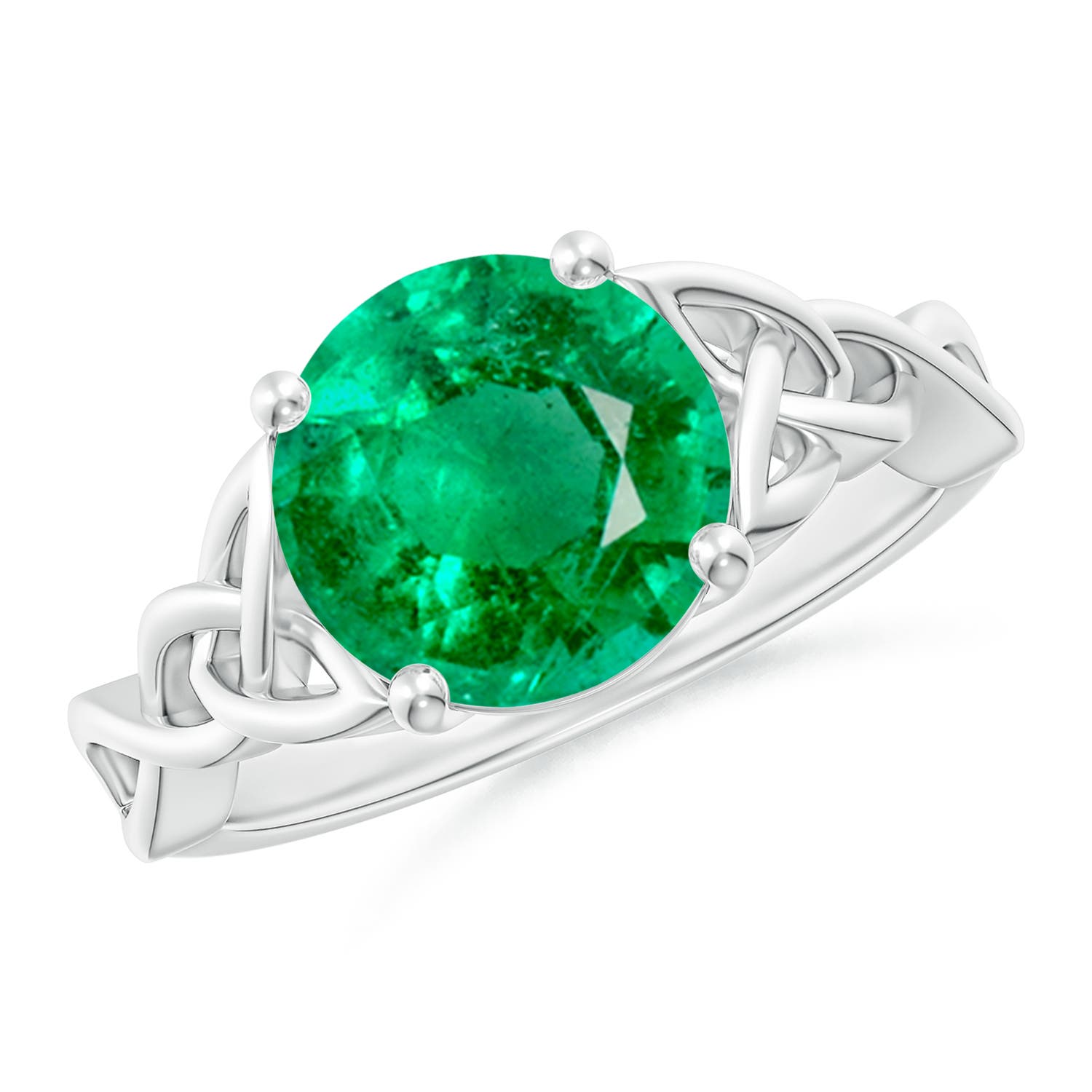 9mm AAA Round Emerald Celtic Knot Engagement Ring in White Gold