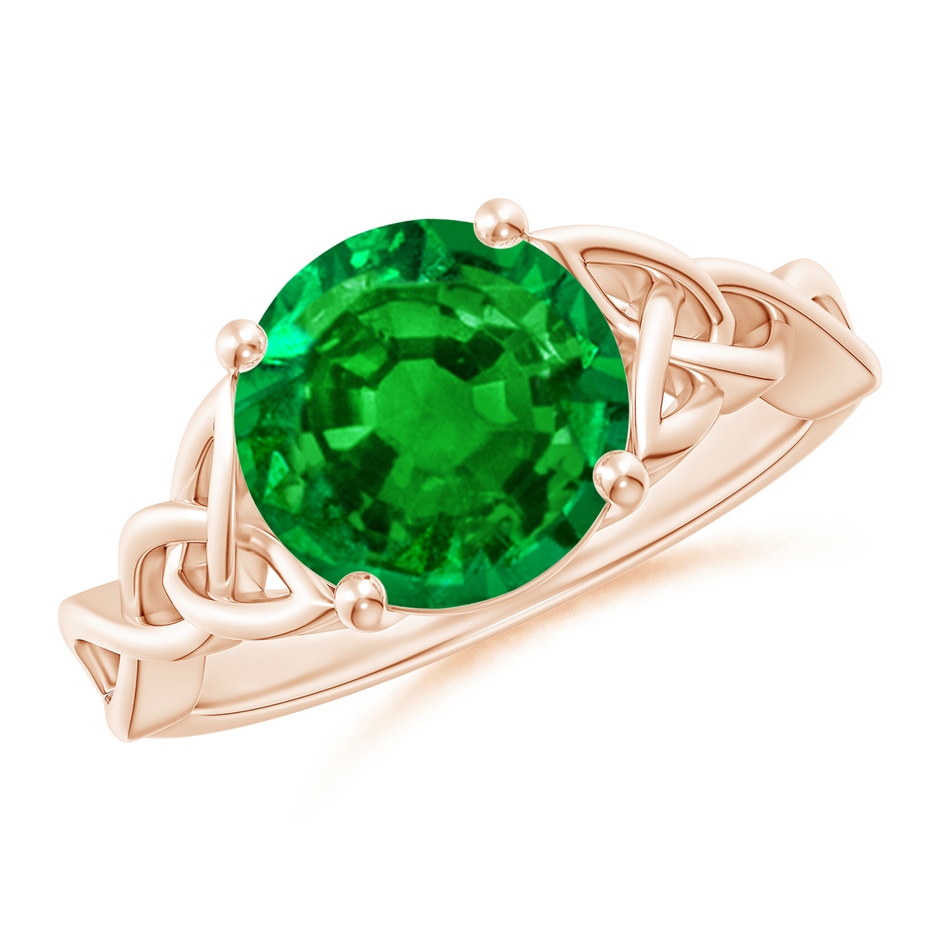 9mm AAAA Round Emerald Celtic Knot Engagement Ring in 18K Rose Gold 