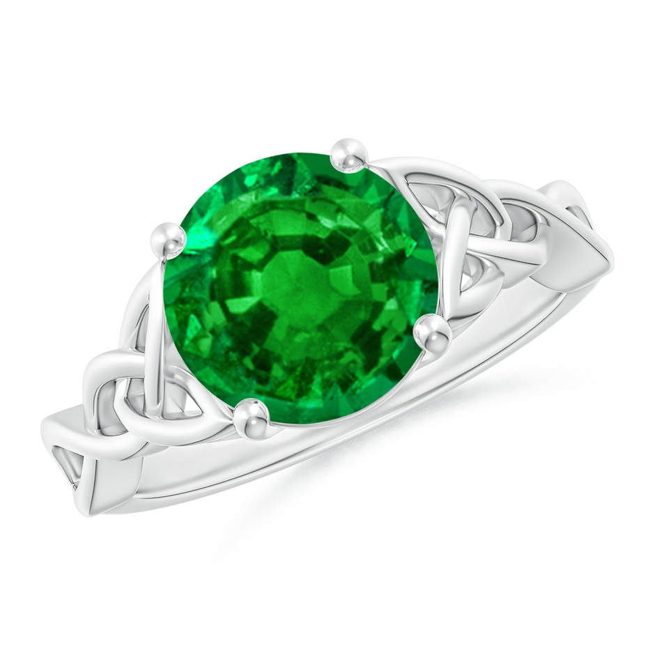 9mm AAAA Round Emerald Celtic Knot Engagement Ring in P950 Platinum 