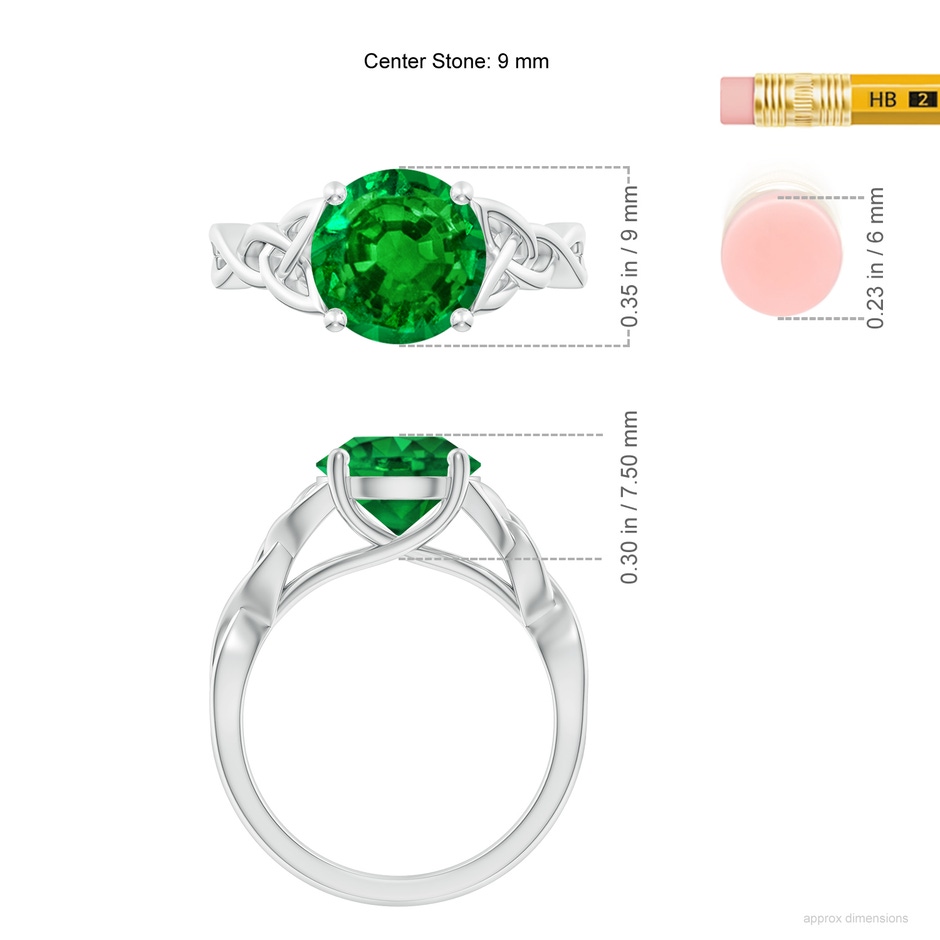 9mm AAAA Round Emerald Celtic Knot Engagement Ring in P950 Platinum ruler