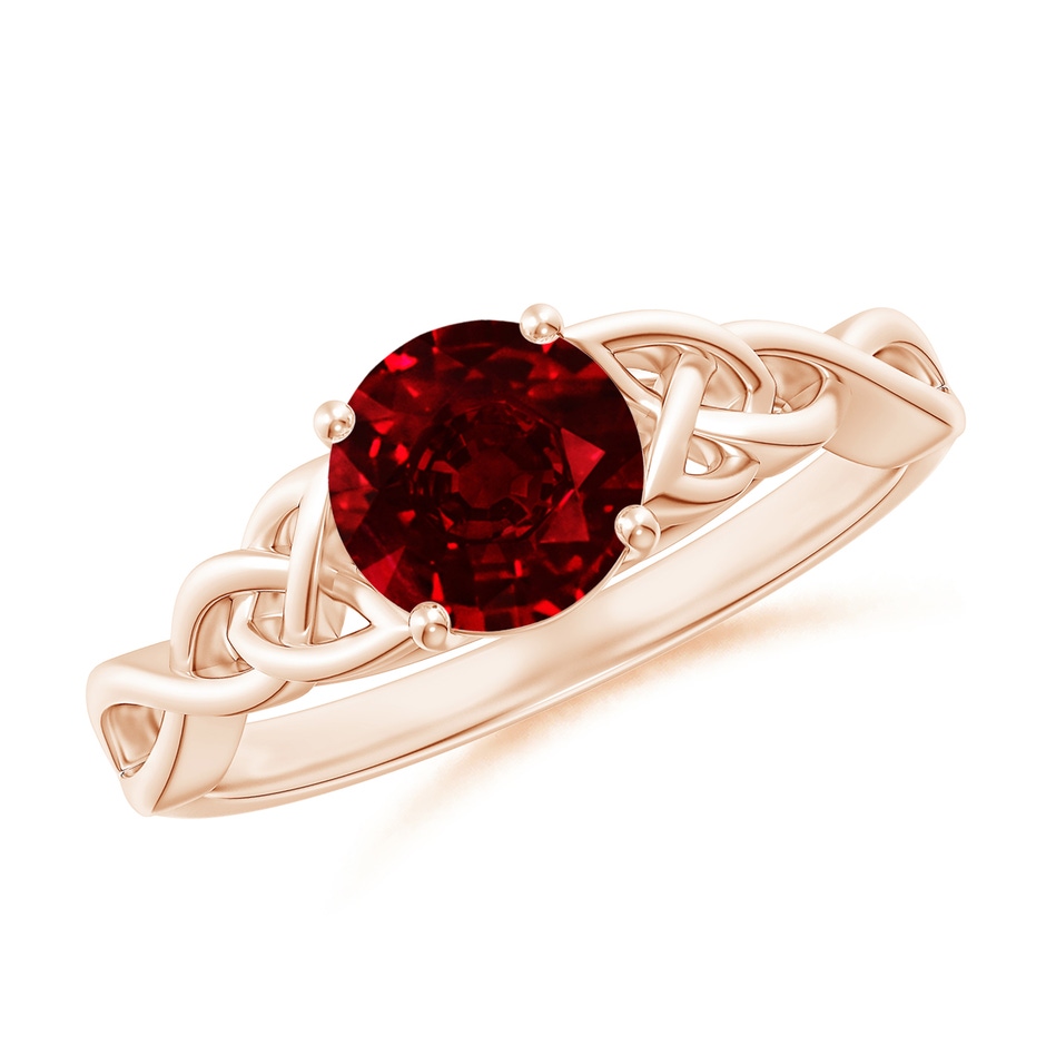 6.5mm AAAA Round Ruby Celtic Knot Engagement Ring in Rose Gold 