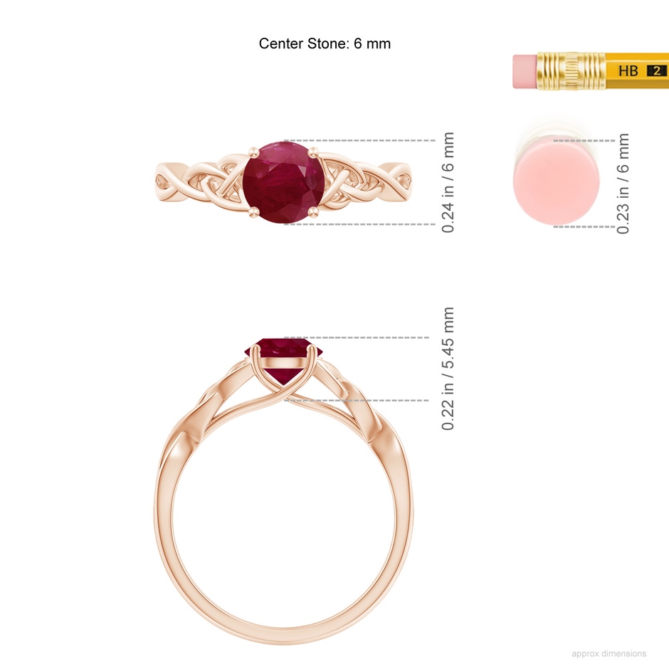 6mm A Round Ruby Celtic Knot Engagement Ring in Rose Gold ruler