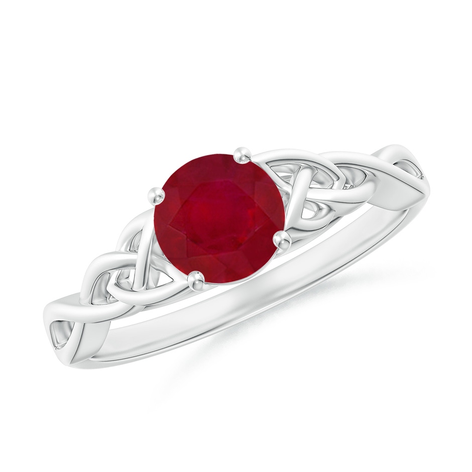 6mm AA Round Ruby Celtic Knot Engagement Ring in White Gold 