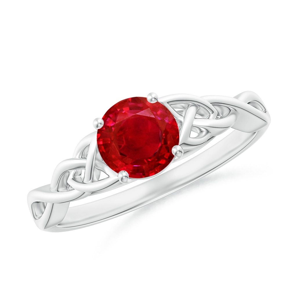 6mm AAA Round Ruby Celtic Knot Engagement Ring in 18K White Gold
