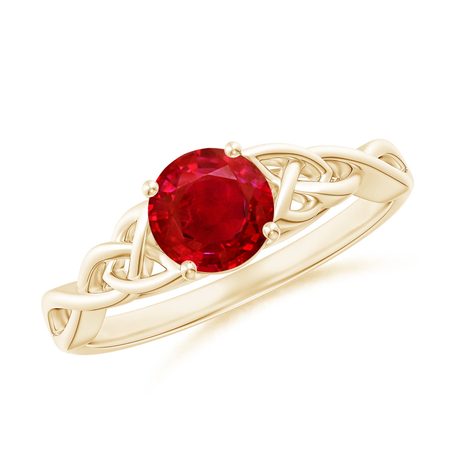 6mm AAA Round Ruby Celtic Knot Engagement Ring in Yellow Gold
