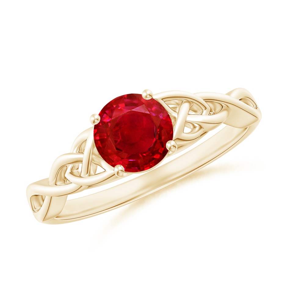 6mm AAA Round Ruby Celtic Knot Engagement Ring in Yellow Gold 