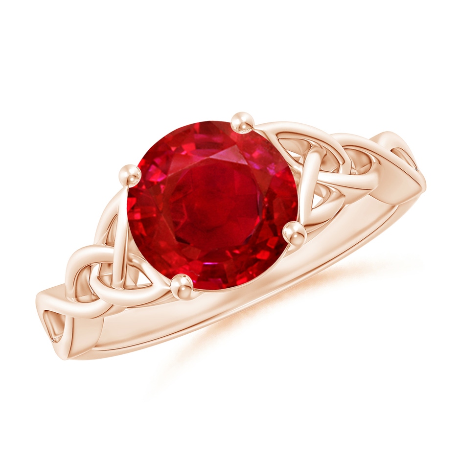 8mm AAA Round Ruby Celtic Knot Engagement Ring in 18K Rose Gold 
