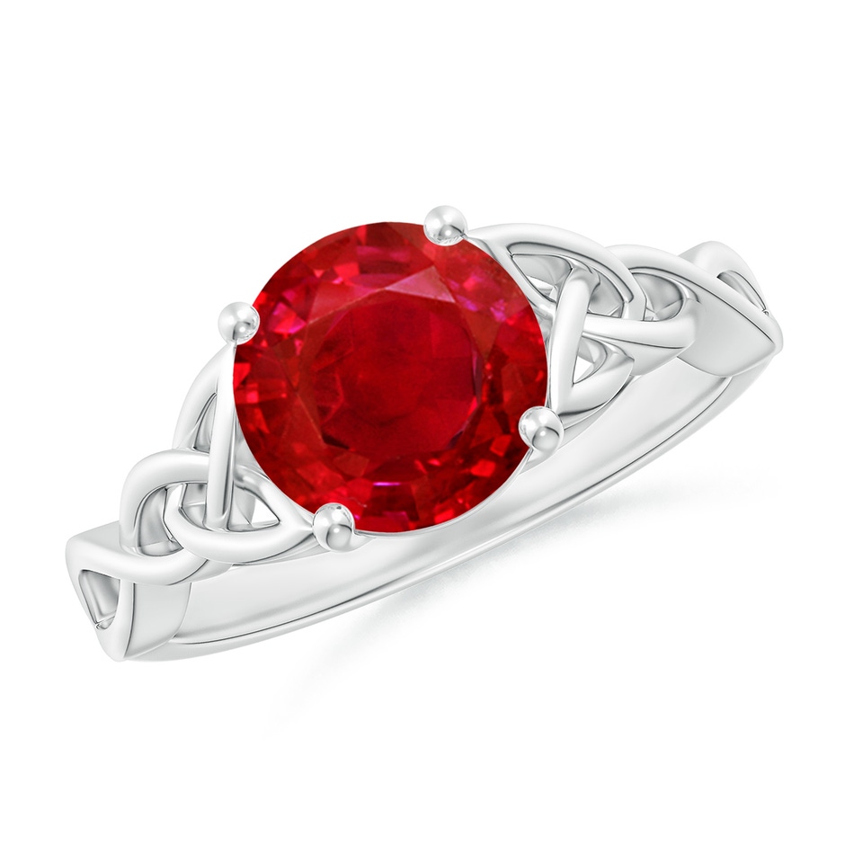 8mm AAA Round Ruby Celtic Knot Engagement Ring in 18K White Gold 