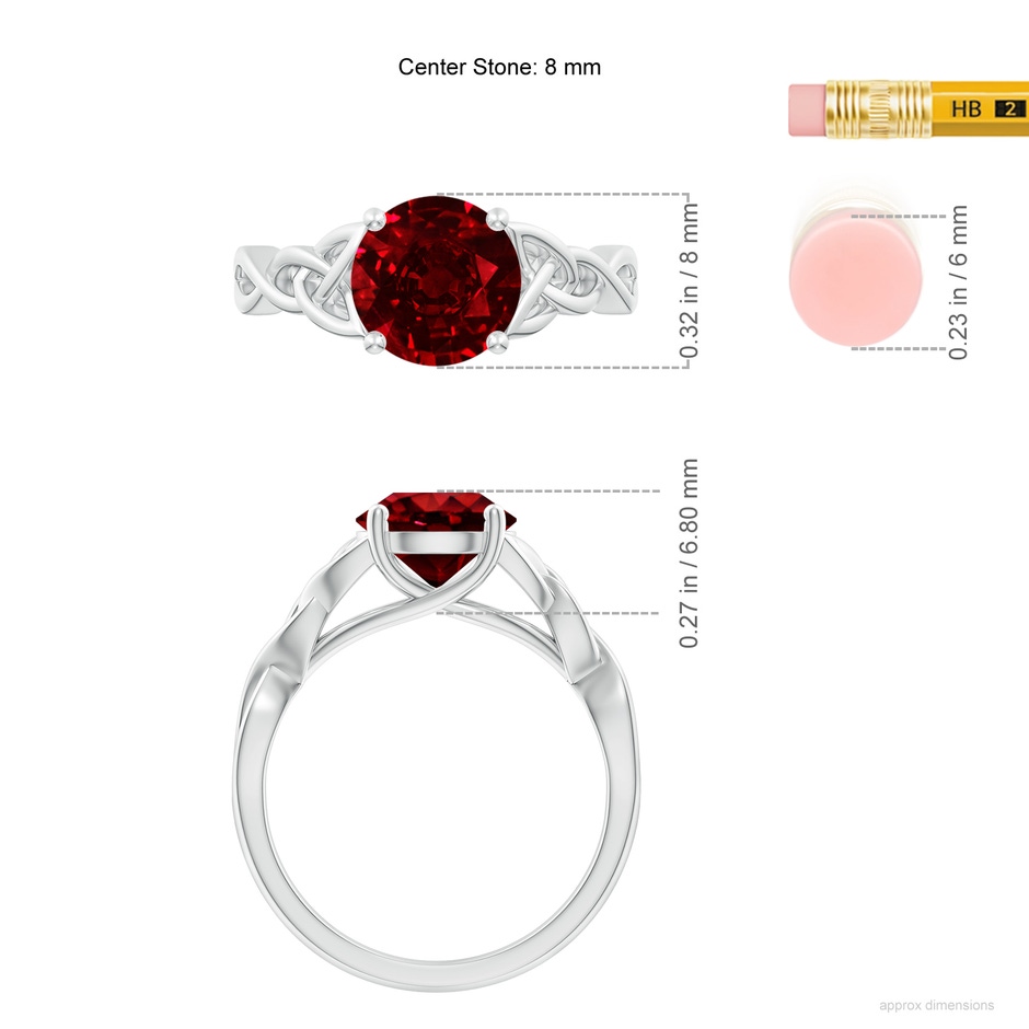 8mm AAAA Round Ruby Celtic Knot Engagement Ring in P950 Platinum ruler