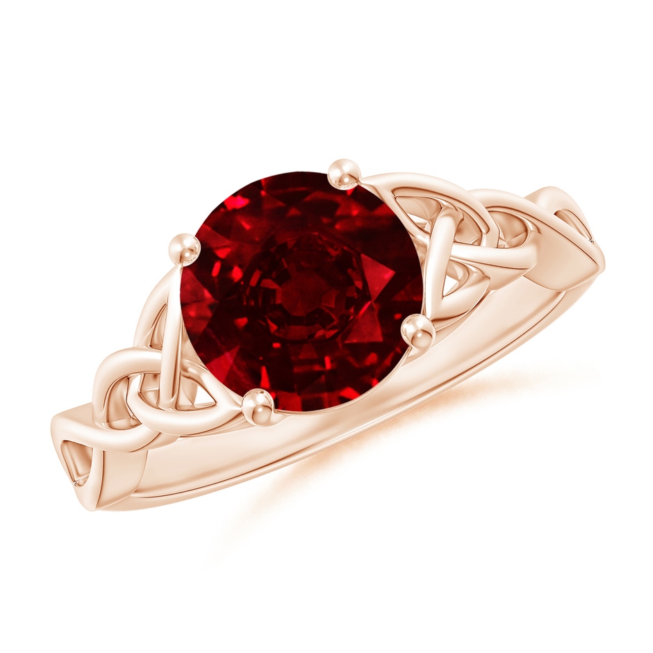 8mm AAAA Round Ruby Celtic Knot Engagement Ring in Rose Gold 