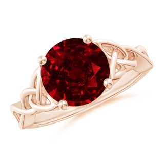 9mm AAAA Round Ruby Celtic Knot Engagement Ring in Rose Gold