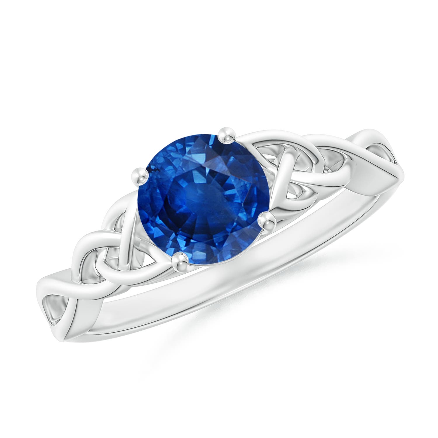 6.5mm AAA Round Blue Sapphire Celtic Knot Engagement Ring in 18CT White Gold