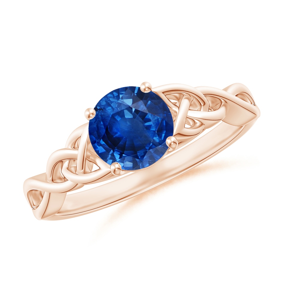 6.5mm AAA Round Blue Sapphire Celtic Knot Engagement Ring in Rose Gold 