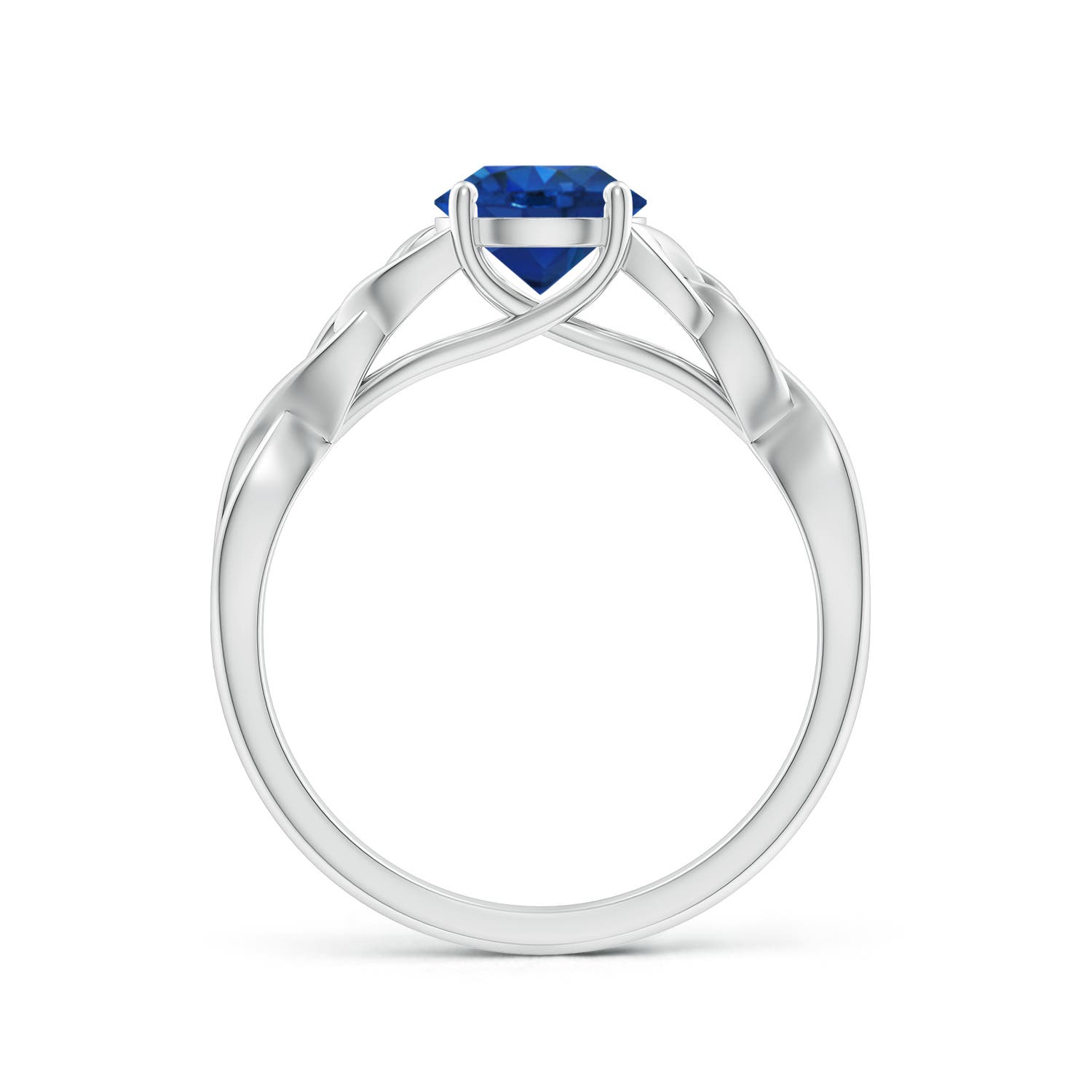 6.5mm AAA Round Blue Sapphire Celtic Knot Engagement Ring in White Gold