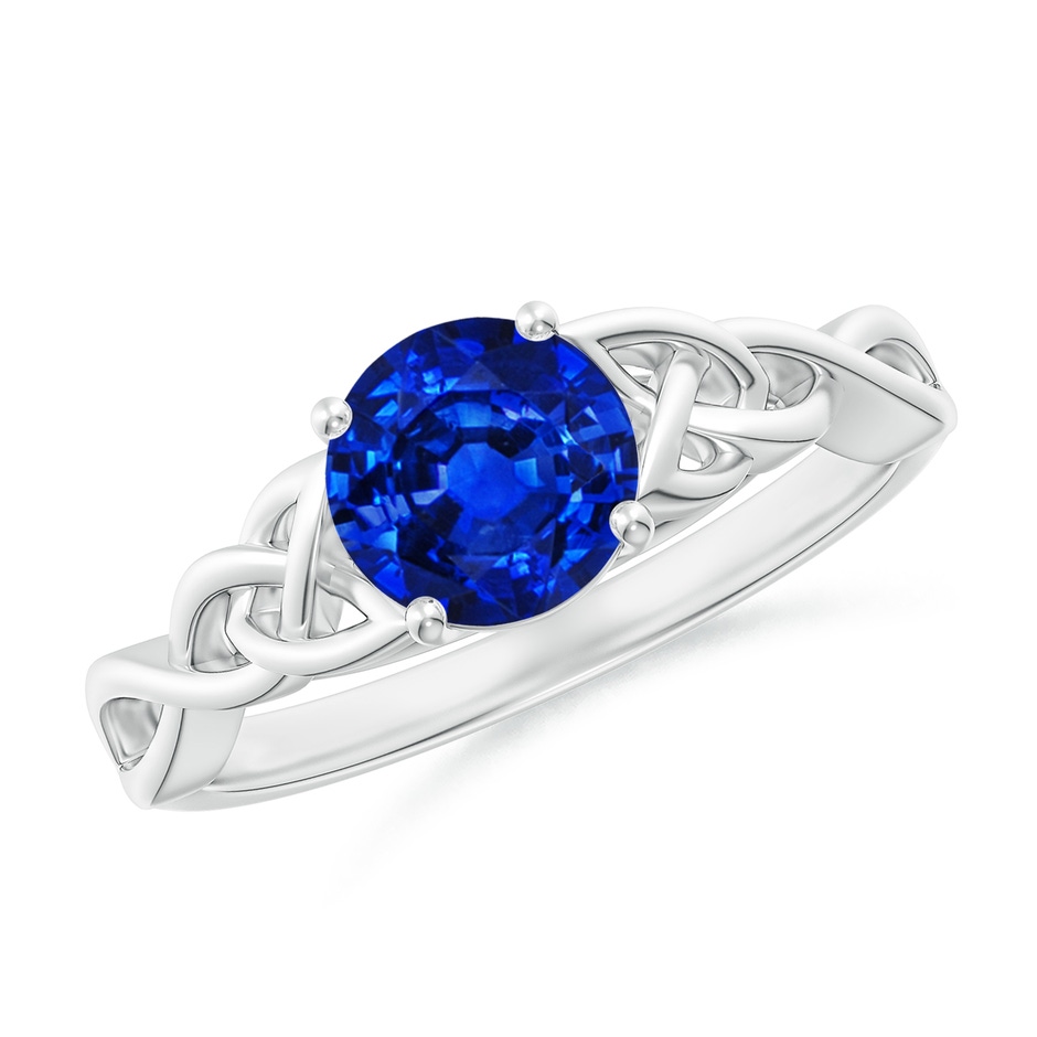 6.5mm AAAA Round Blue Sapphire Celtic Knot Engagement Ring in P950 Platinum 